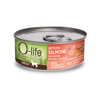 O-life Cat Adult Battuto di Salmone con Carota ed Erba Cipollina 70 gr- Scad. Novembre 25