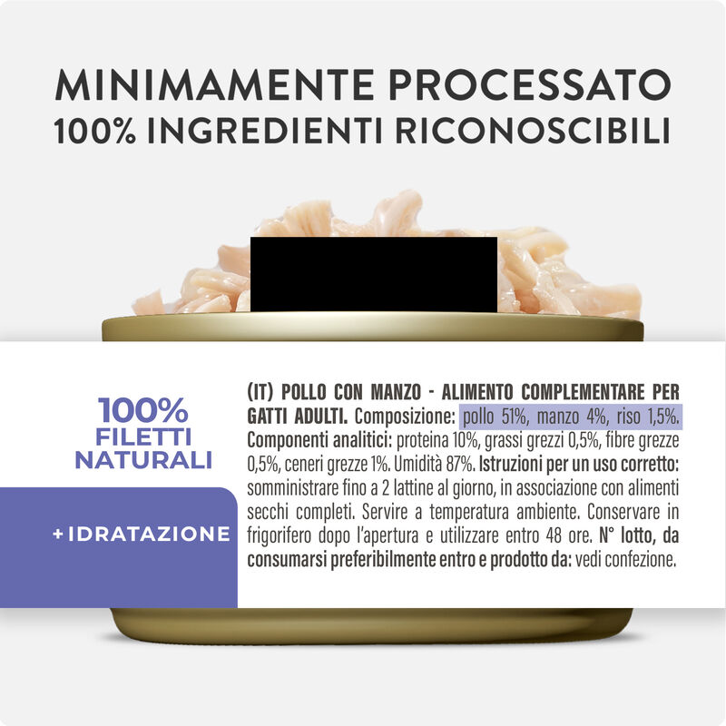 Schesir cat Filetti di Pollo, Manzo e Riso 70gr