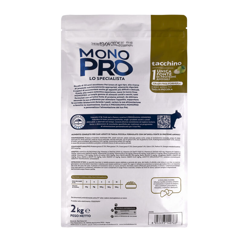 Monopro Dog Adult Mini Grain Free Tacchino 2 kg
