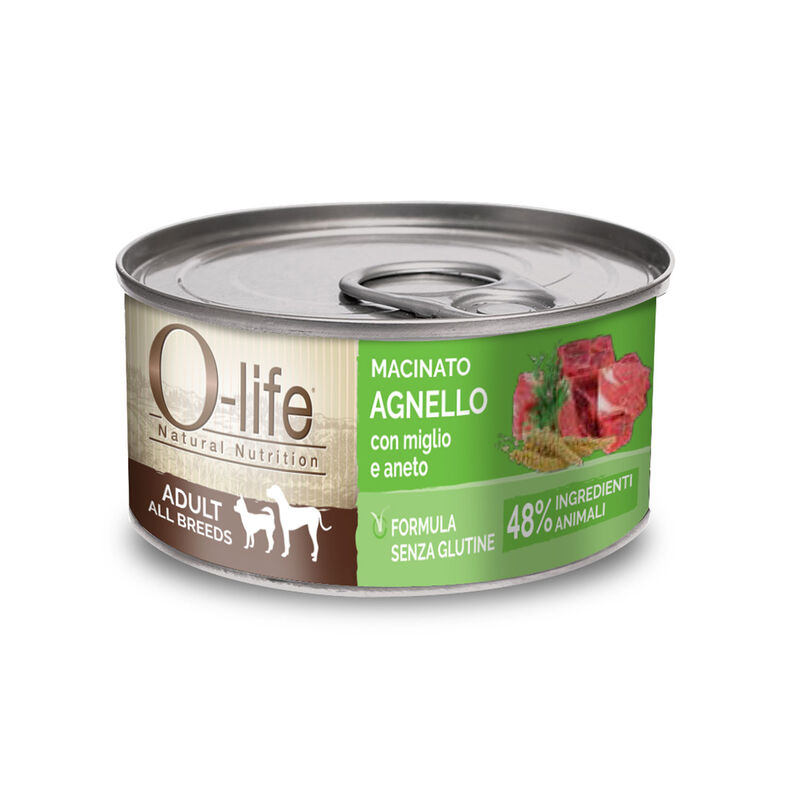 O-life Dog Adult All Breeds: Macinato di Agnello con Miglio e Aneto 95 gr