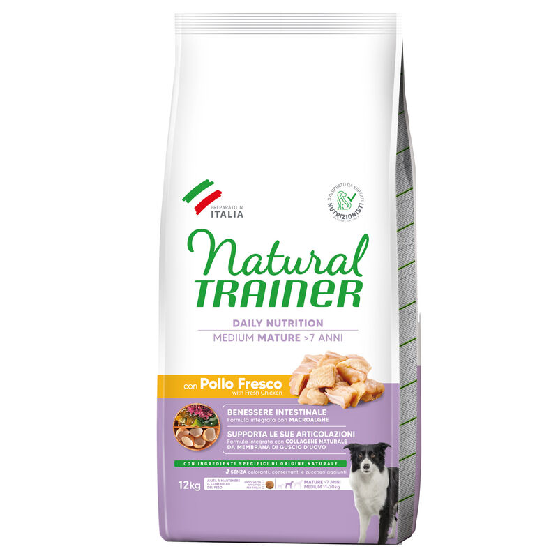 Natural Trainer Dog Medium Maturity (+7) con Pollo  fresco e riso 12 kg