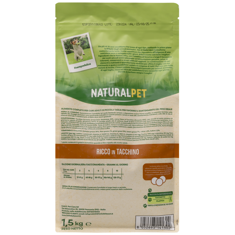 Naturalpet Dog Mini Lower Fat ricco in Tacchino 1.5 kg