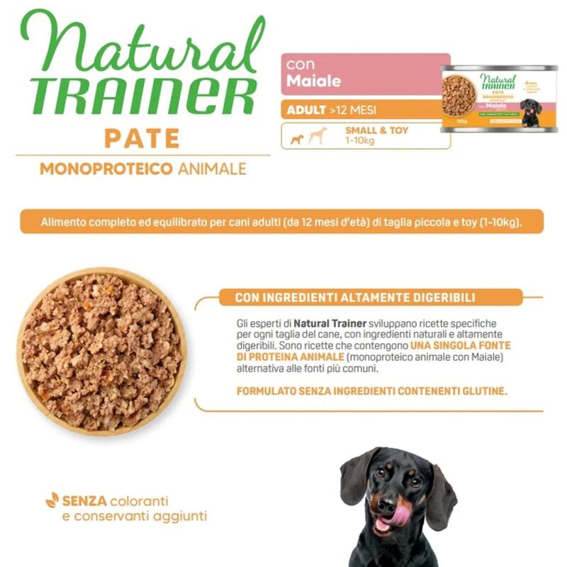 Natural Trainer Dog Adult Small&Toy Pat&eacute; Monoproteico con Maiale 150 gr