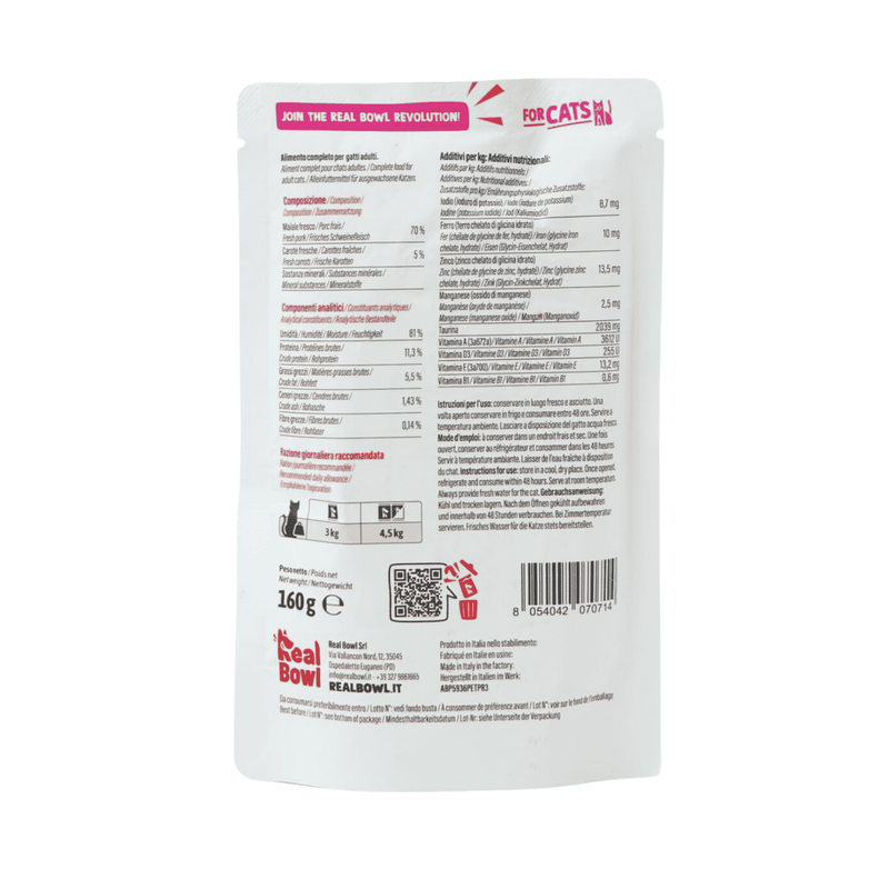Real Bowl Rag&ugrave; per gatti adulti Maiale 80 gr