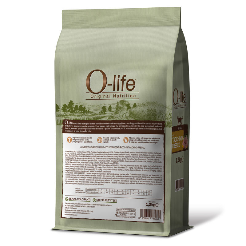 O-life Cat Adult Sterilised con Tacchino 1,2 Kg