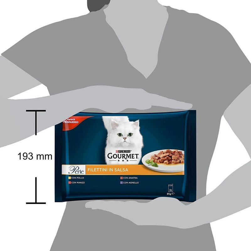 Gourmet Perle Cat Adult Filettini in Salsa con Manzo Pollo Agnello e Anatra 4 x 85 gr