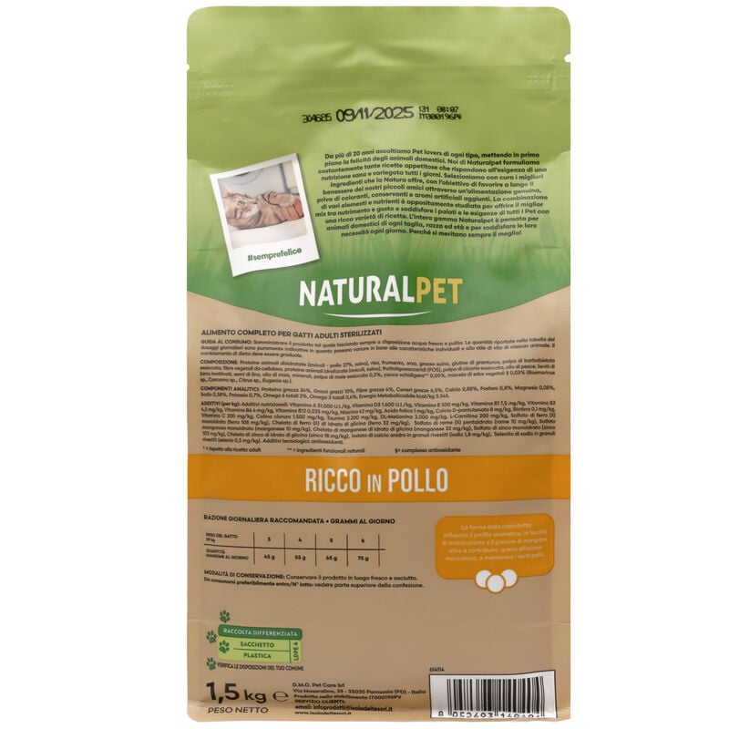 Naturalpet Premium Cat Adult Sterilised ricco in Pollo 1,5kg