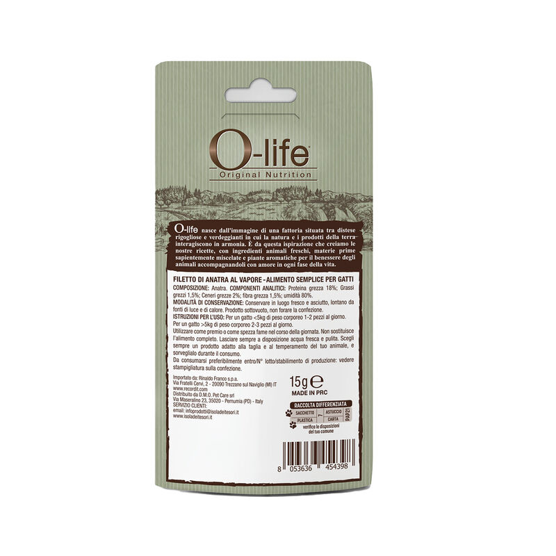 O-life Cat Adult Snack Filetto di Anatra al vapore 85gr