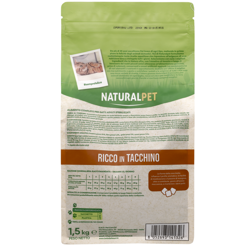 Naturalpet Cat Sterilised ricco in Tacchino 1,5kg