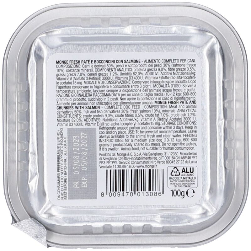 Monge Fresh per cani adulti Paté con Bocconcini con Salmone 100 gr