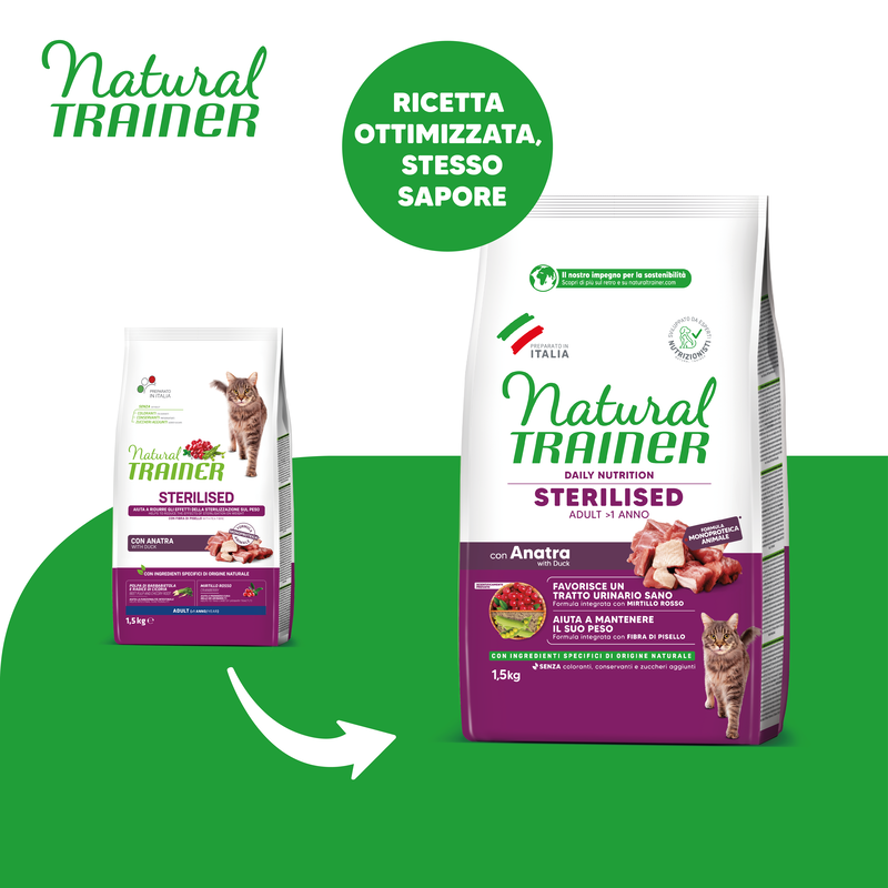 Natural Trainer Cat Adult Sterilised Anatra 1,5 kg