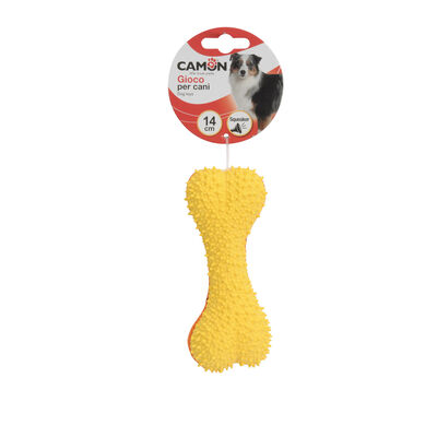 Camon Gioco Osso con Squeaker Bicolore per Cani 14 cm