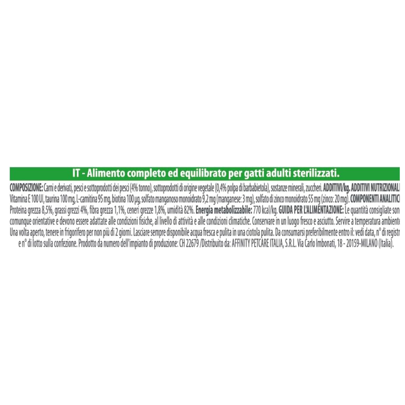 Natural Trainer Cat Adul Sterilised straccetti con tonno 85gr