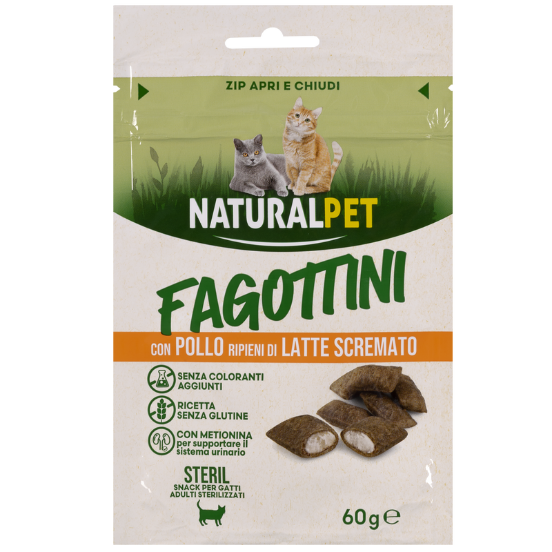 Naturalpet Cat Sterilised Snack Fagottini con Pollo ripieni di latte scremato 60gr