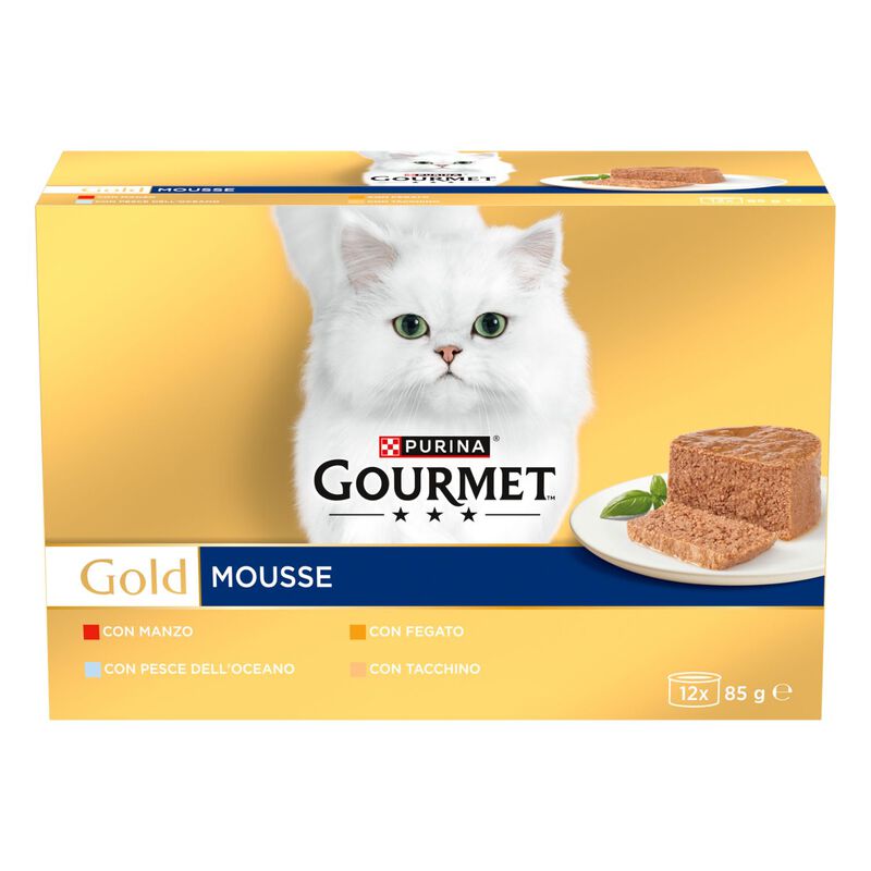 Gourmet Gold Cat Adult  Mousse con Manzo, Pesce dell'Oceano, Tacchino, Fegato 12x85 gr