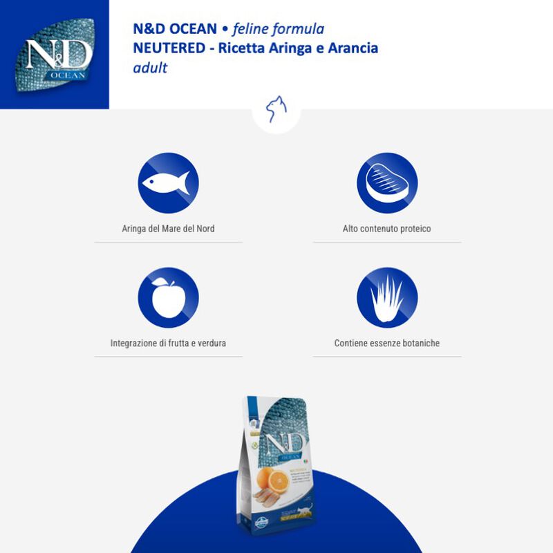 Farmina N&D Ocean Cat Adult Neutered Aringa e Arancia 1,5 kg
