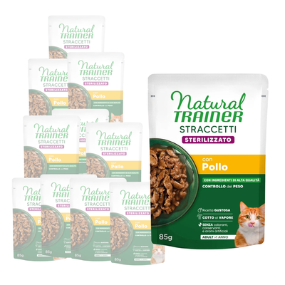 Natural Trainer Cat Adul Sterilised straccetti con pollo 85gr
