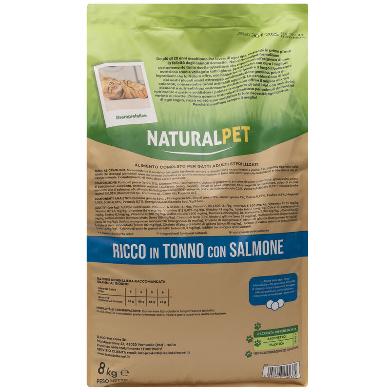 Naturalpet Premium Cat Adult Steril ricco in Tonno con Salmone 8 kg