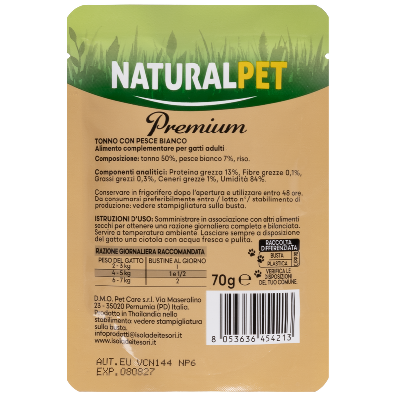 Naturalpet Premium Cat Adult Tonno con Pesce Bianco 70g