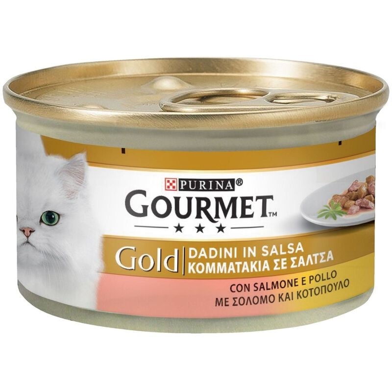 Gourmet Gold Cat Adult Dadini in Salsa con Manzo, Salmone e Pollo, e con Pollo e Fegato 24x85 gr