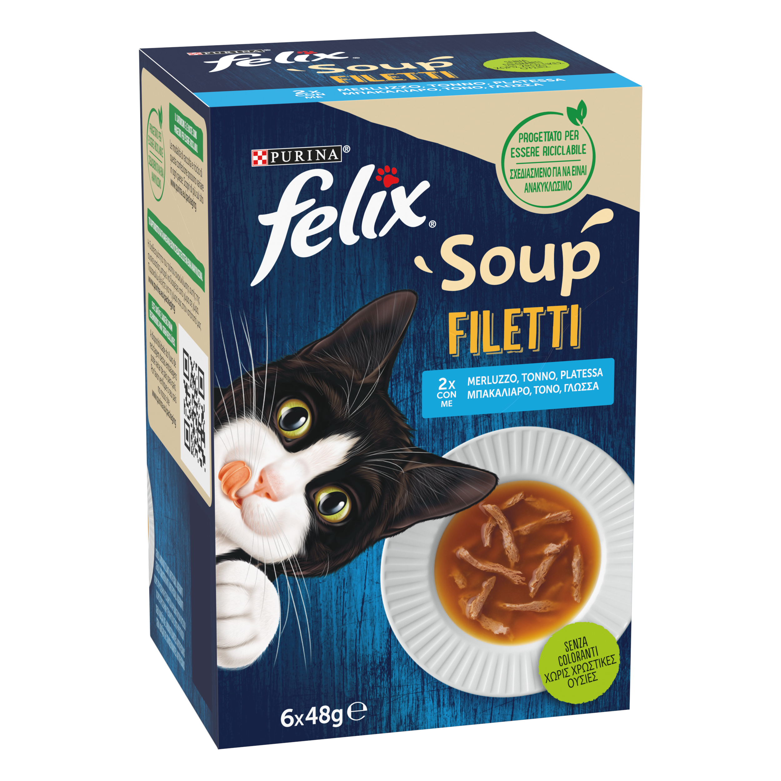 Felix Soup Cat Adult Filetti Merluzzo Tonno e Platessa 6x48 gr