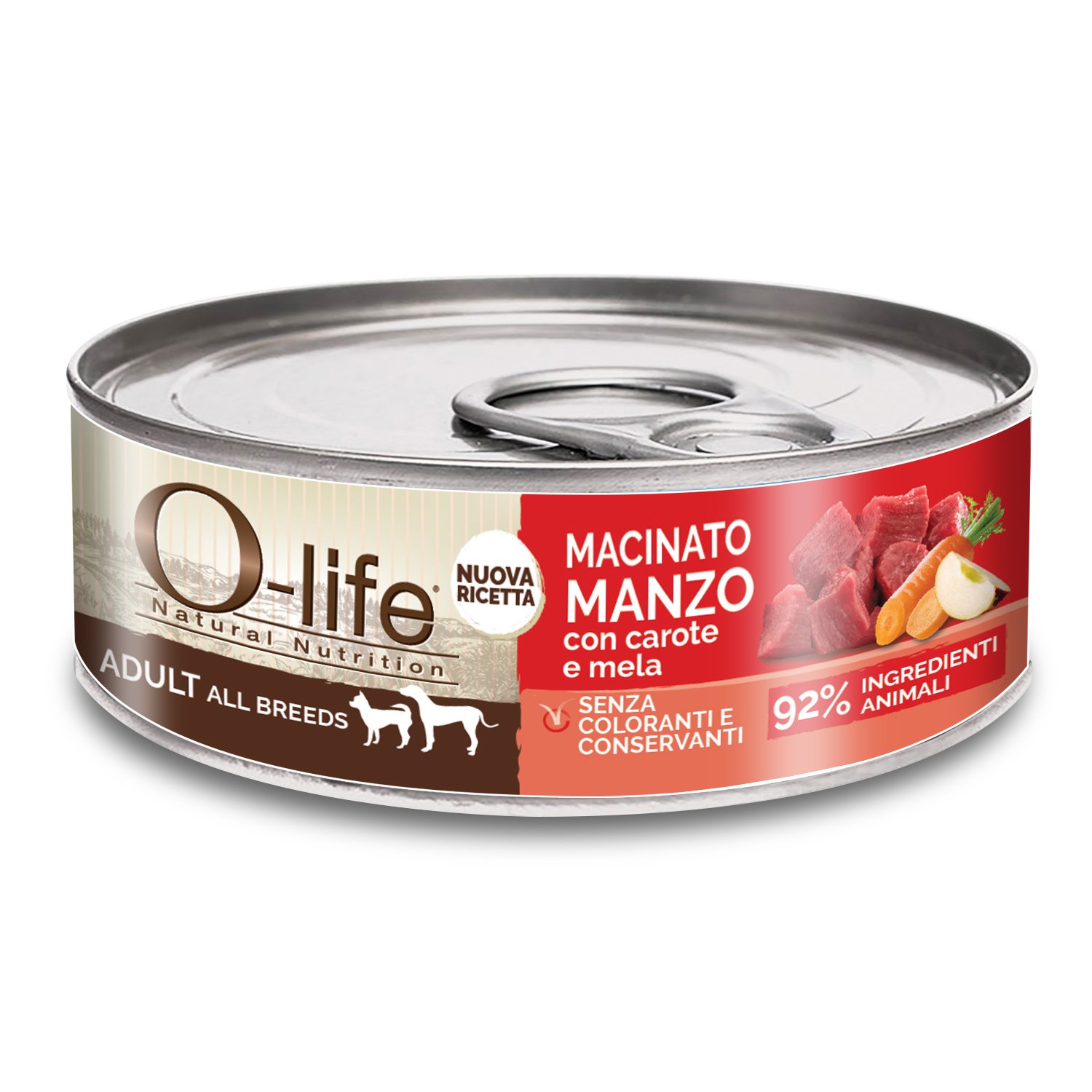 O-life Dog Adult All breeds Macinato Manzo con carote e mela 85gr