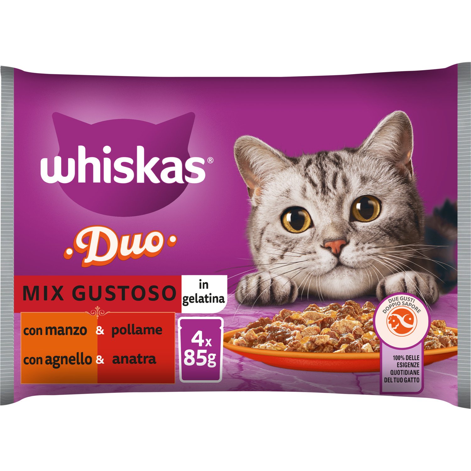 Whiskas Duo Mix Gustoso in gelatina 4x85gr
