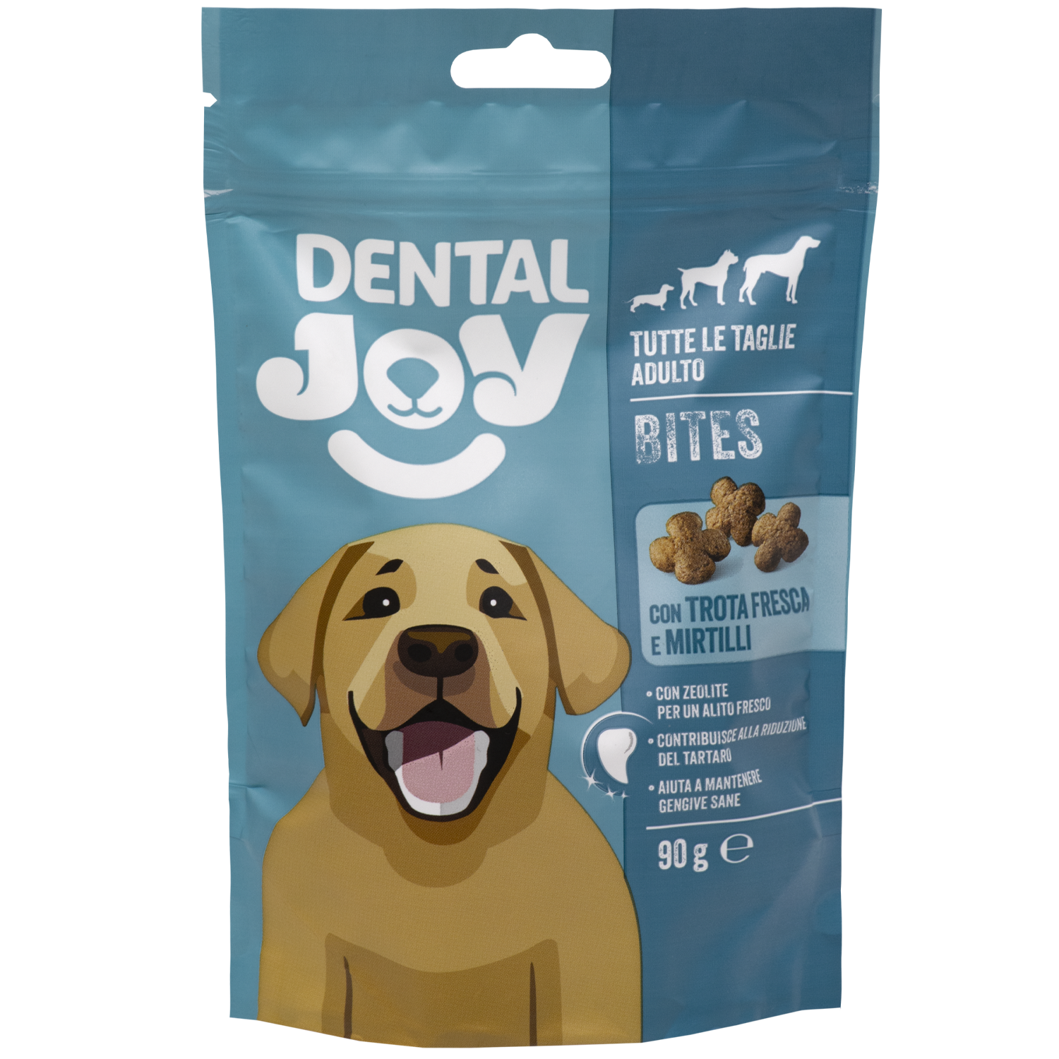 Dentaljoy Bites Dog Adult con trota fresca e mirtilli 90gr
