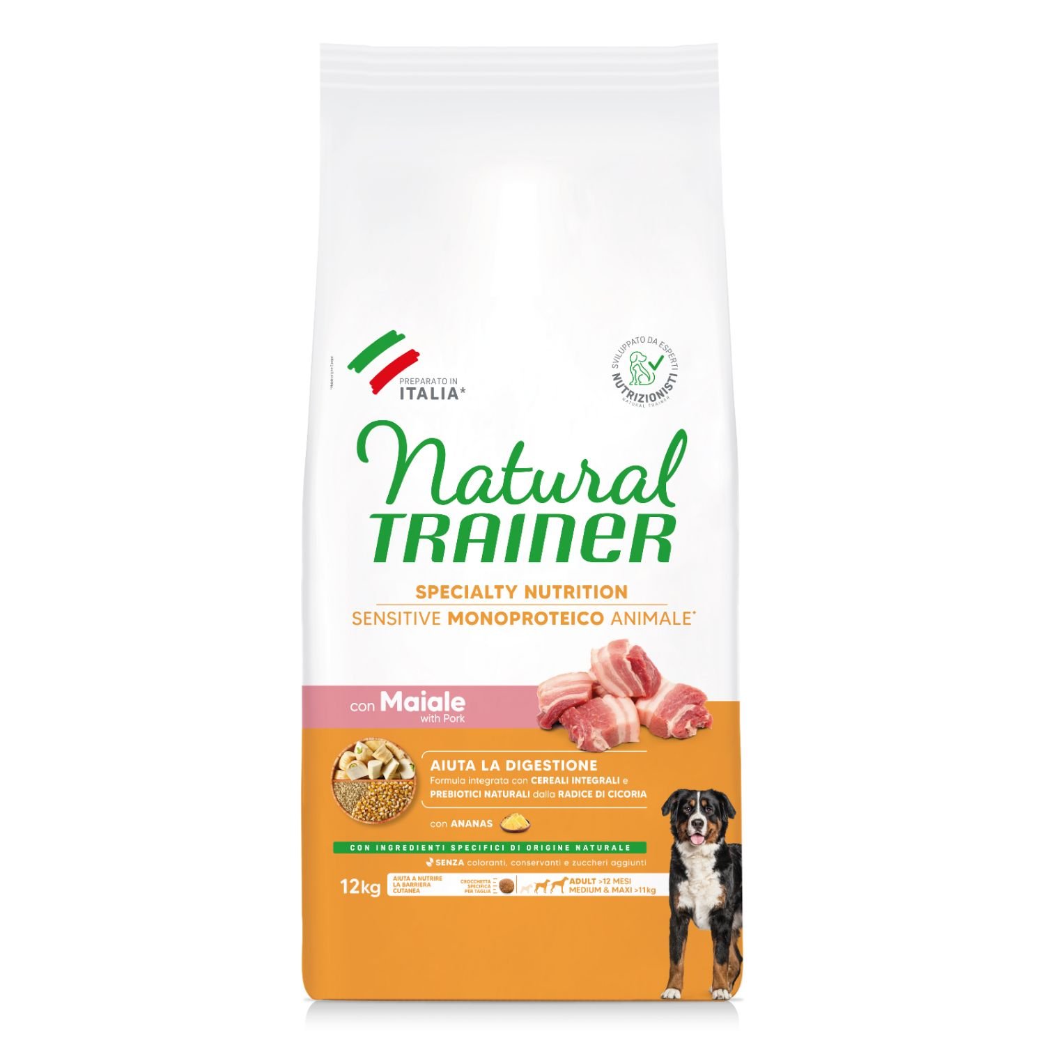 Natural Trainer Dog Adult Medium&Maxi Sensitive Gluten Free con Maiale 12 kg