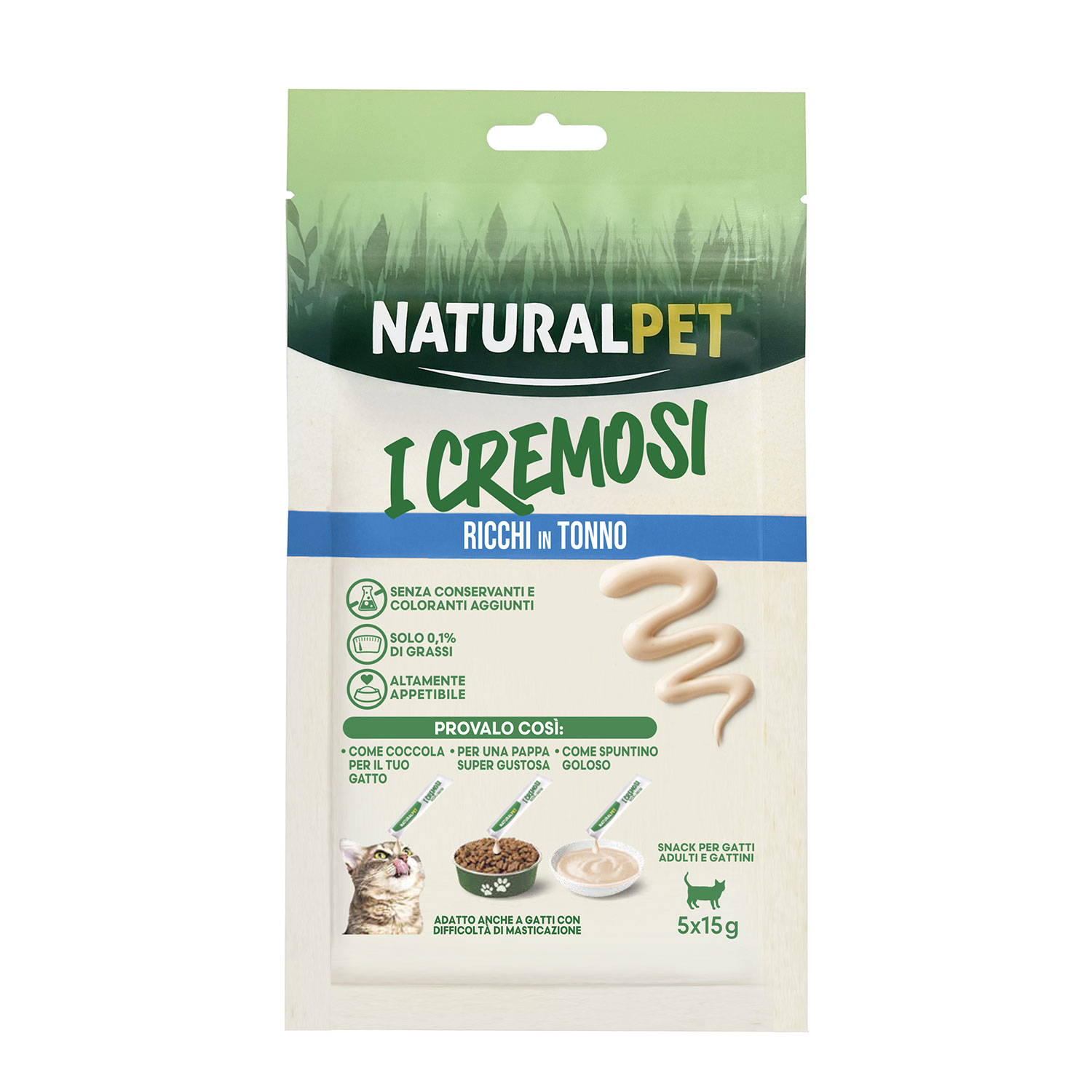 Naturalpet Cat Snack I Cremosi ricchi in Tonno 5x15gr