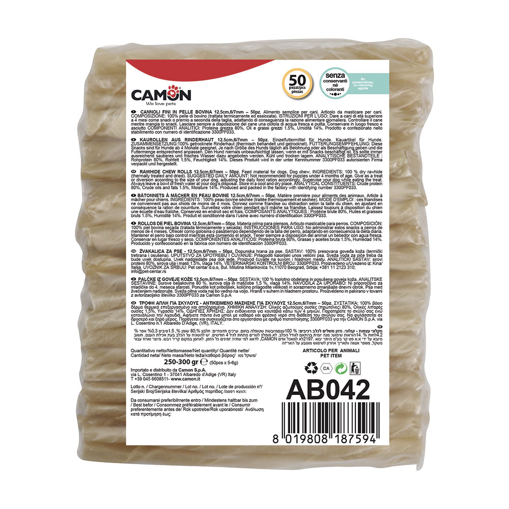 Camon Osso Bovino Cannoli Fini 6/ 7mm x 12,5 cm 50 pz