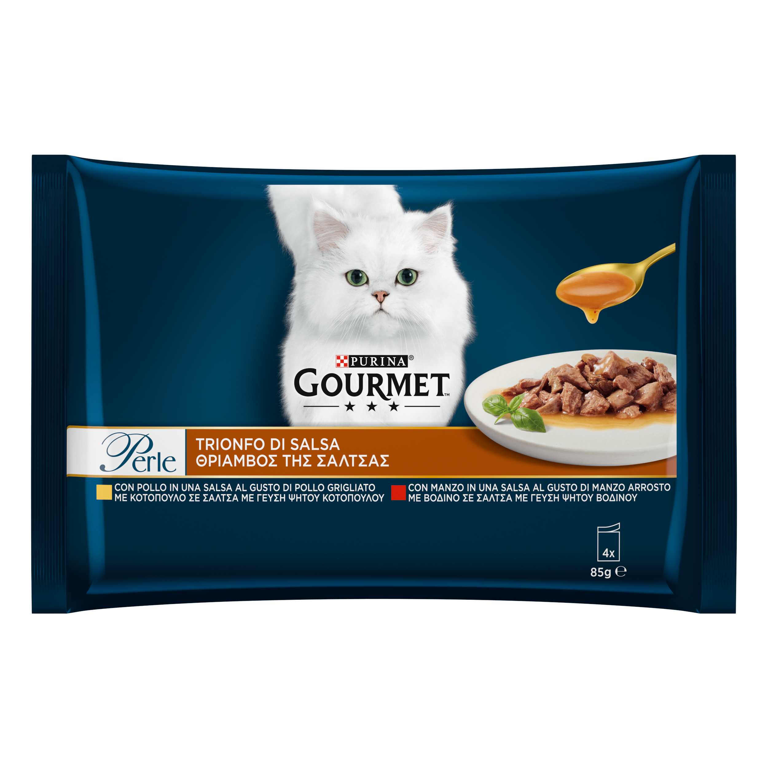 Gourmet Perle Cat Adult Trionfo di Salsa Manzo e Pollo 4x85 gr