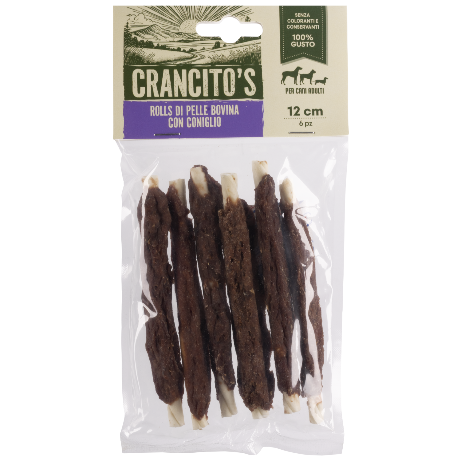 Crancito's Rolls di pelle bovina con coniglio 6pz 12cm