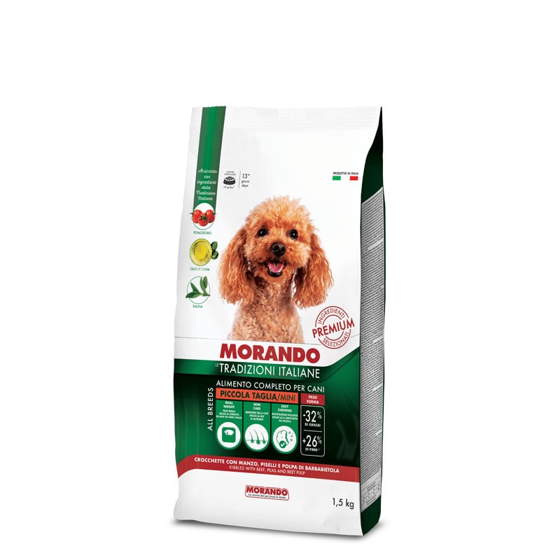 Morando Tradizioni Italiane Dog Adult Mini Crocchette con Manzo, Piselli e Polpa di Barbabietola 1.5kg