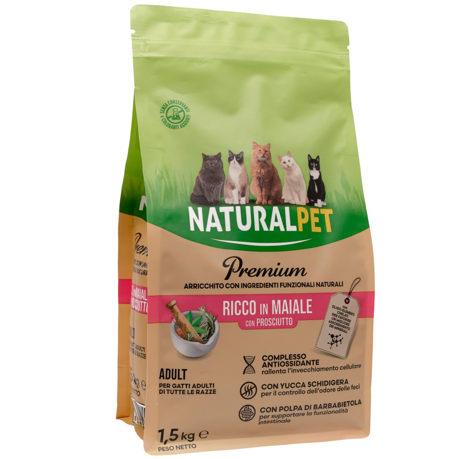 Naturalpet Premium Cat Adult ricco in Maiale con Prosciutto 1,5 kg
