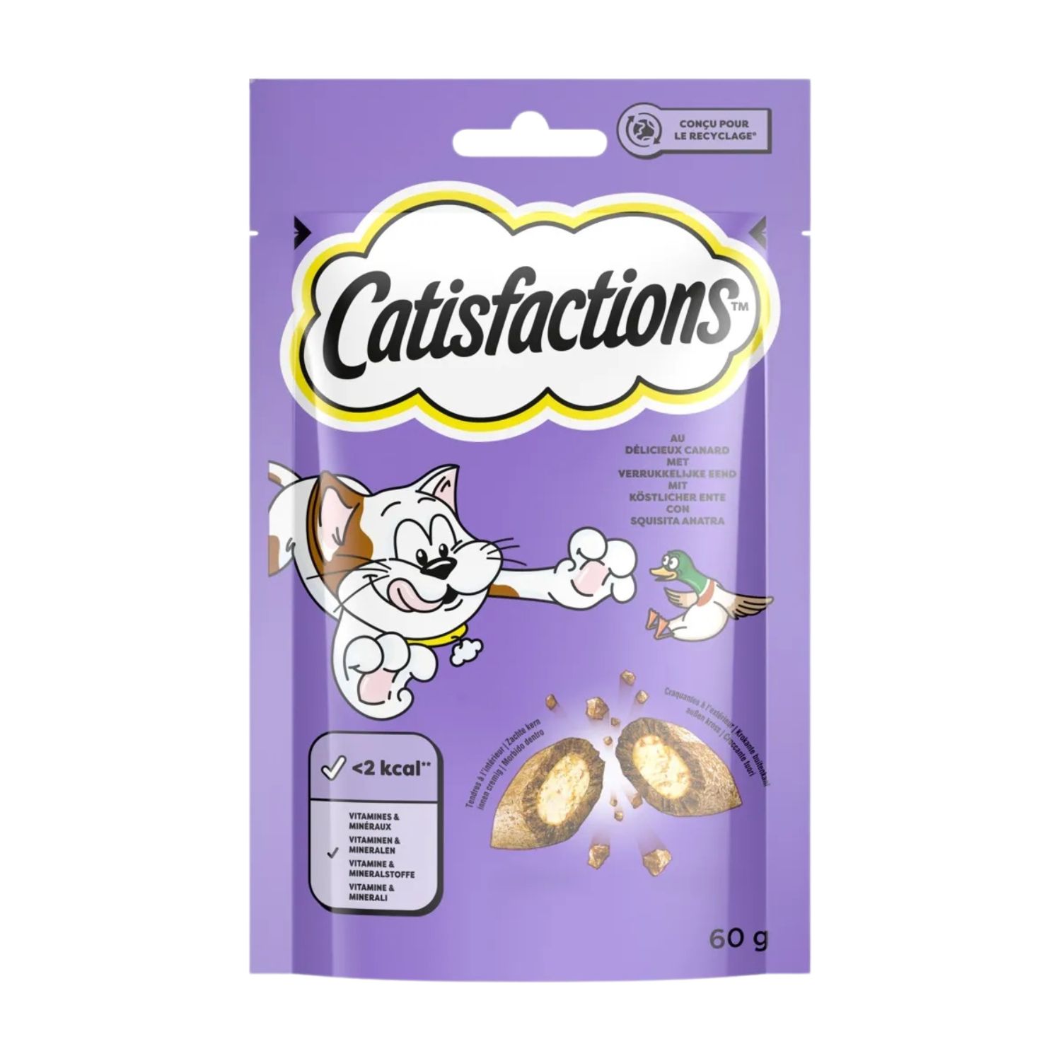 CATISFACTION Snack biscottini per gatto 6 confezioni da 60 GR Gusto Anatra - Immagine 4
