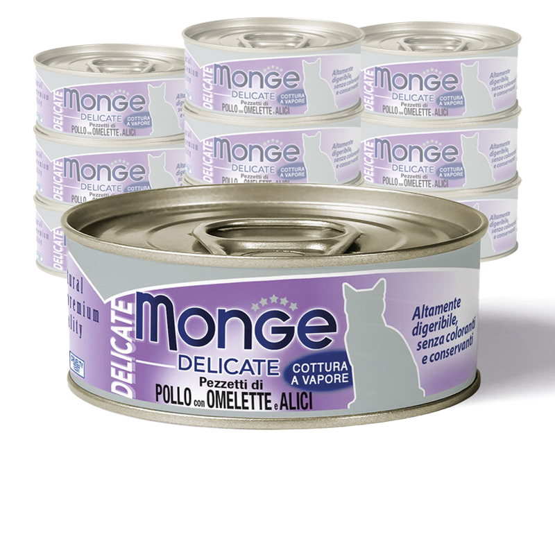 Monge Delicate Cat Adult Pezzetti di Pollo con Omelette e Alici 80 gr