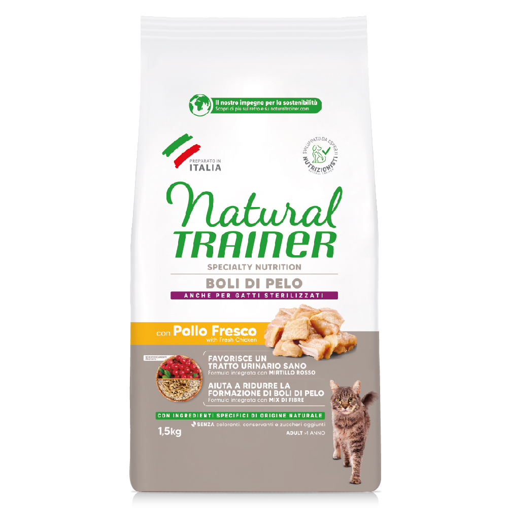 Natural Trainer Cat Adult Hairball con Pollo 1,5 kg