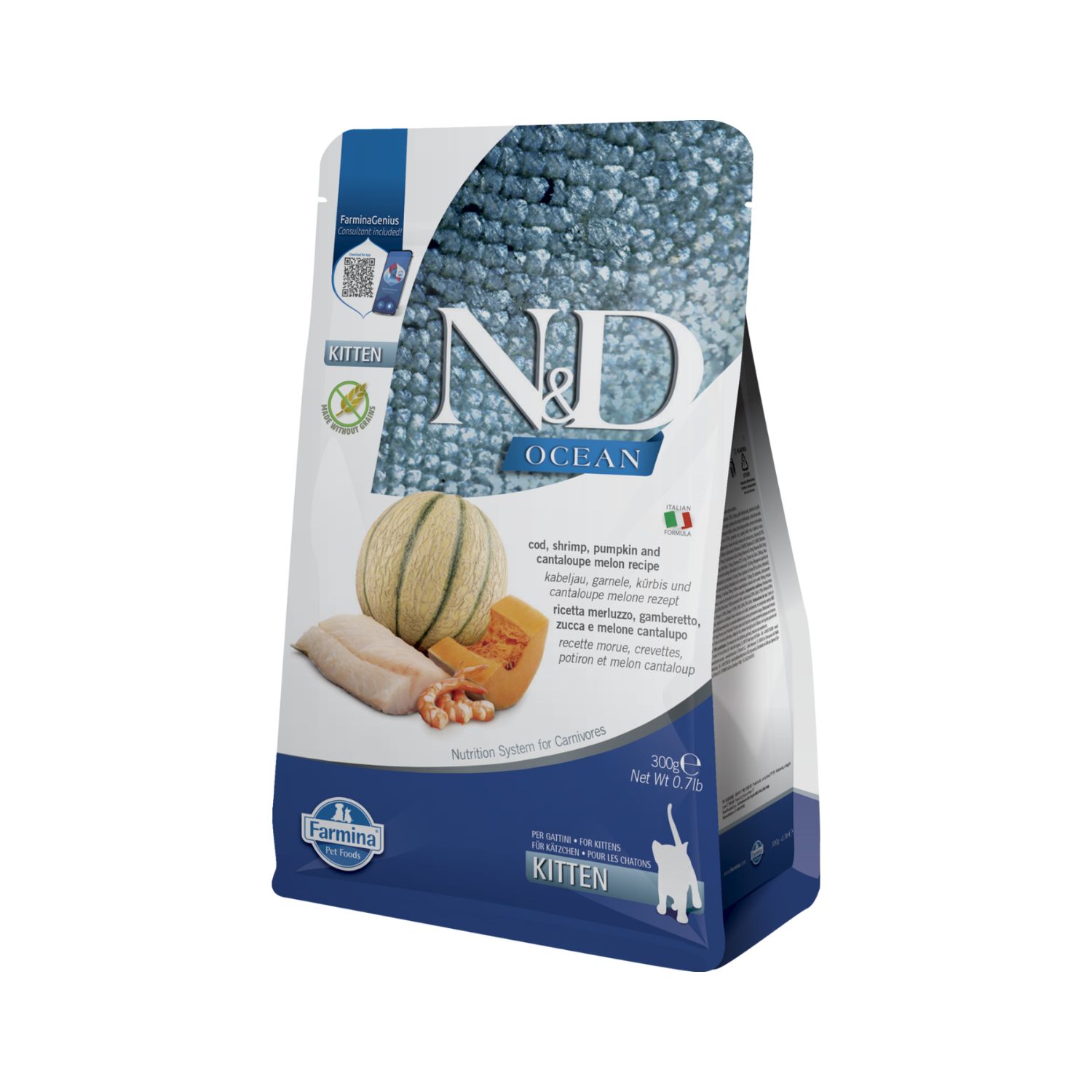 N&D Farmina Farmina N&D Ocean Cat Kitten Merluzzo, Gamberetto, Zucca e Melone cantalupo 300 gr