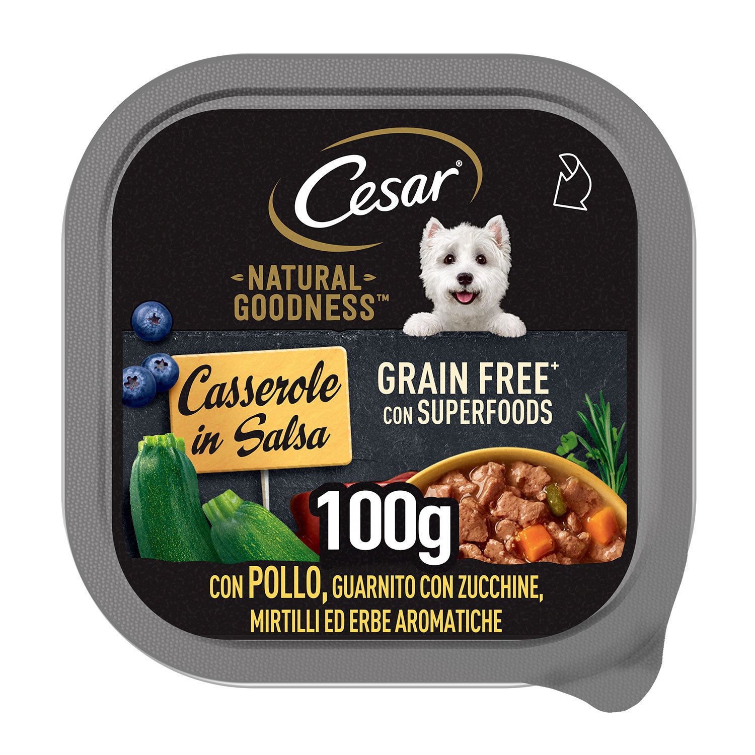 Cesar Natural Goodness Dog Adult Casserole con Pollo, zucchine, mirtilli ed erbe aromatiche 100gr