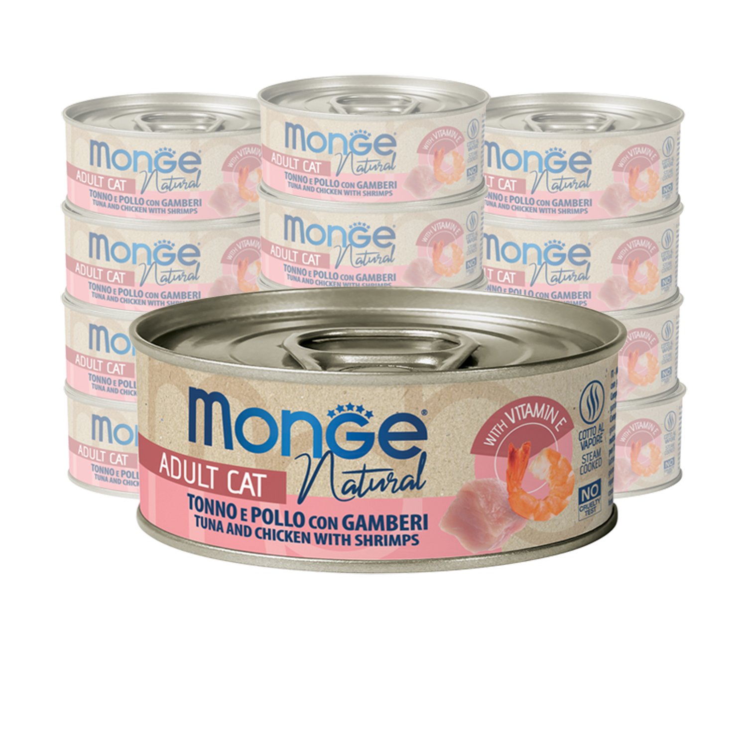 Monge Natural Cat Adult Pezzetti di Tonno e Pollo con Gamberi 80 gr