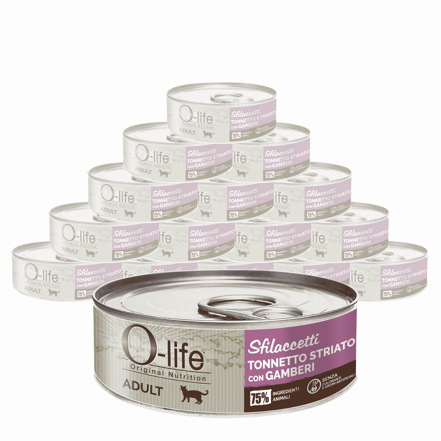 O-life Cat Adult sfilaccetti tonno con gamberetti 70gr