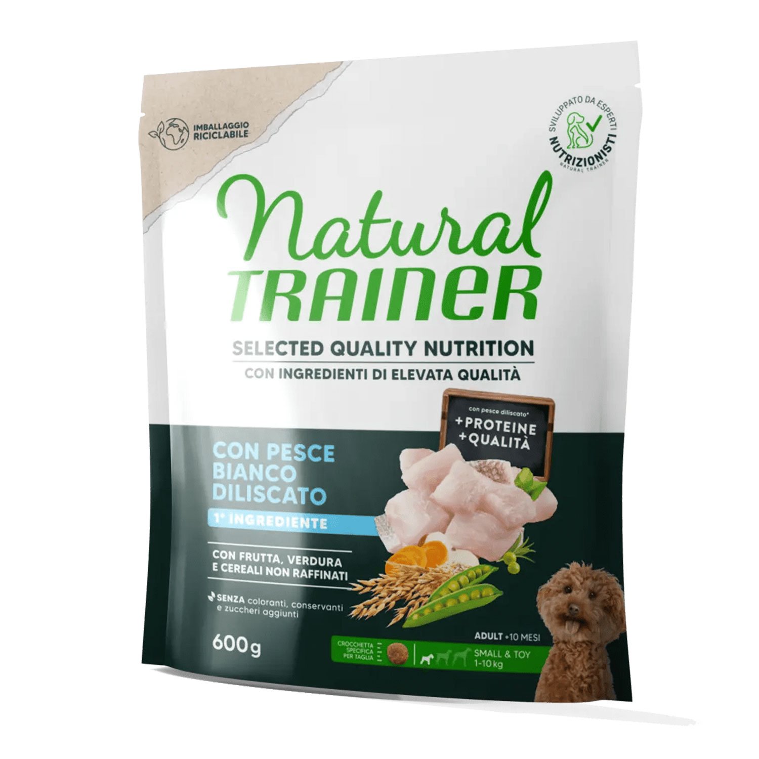 Natural Trainer Selected Quality Nutrition Dog Adult Mini con Pesce bianco 600gr