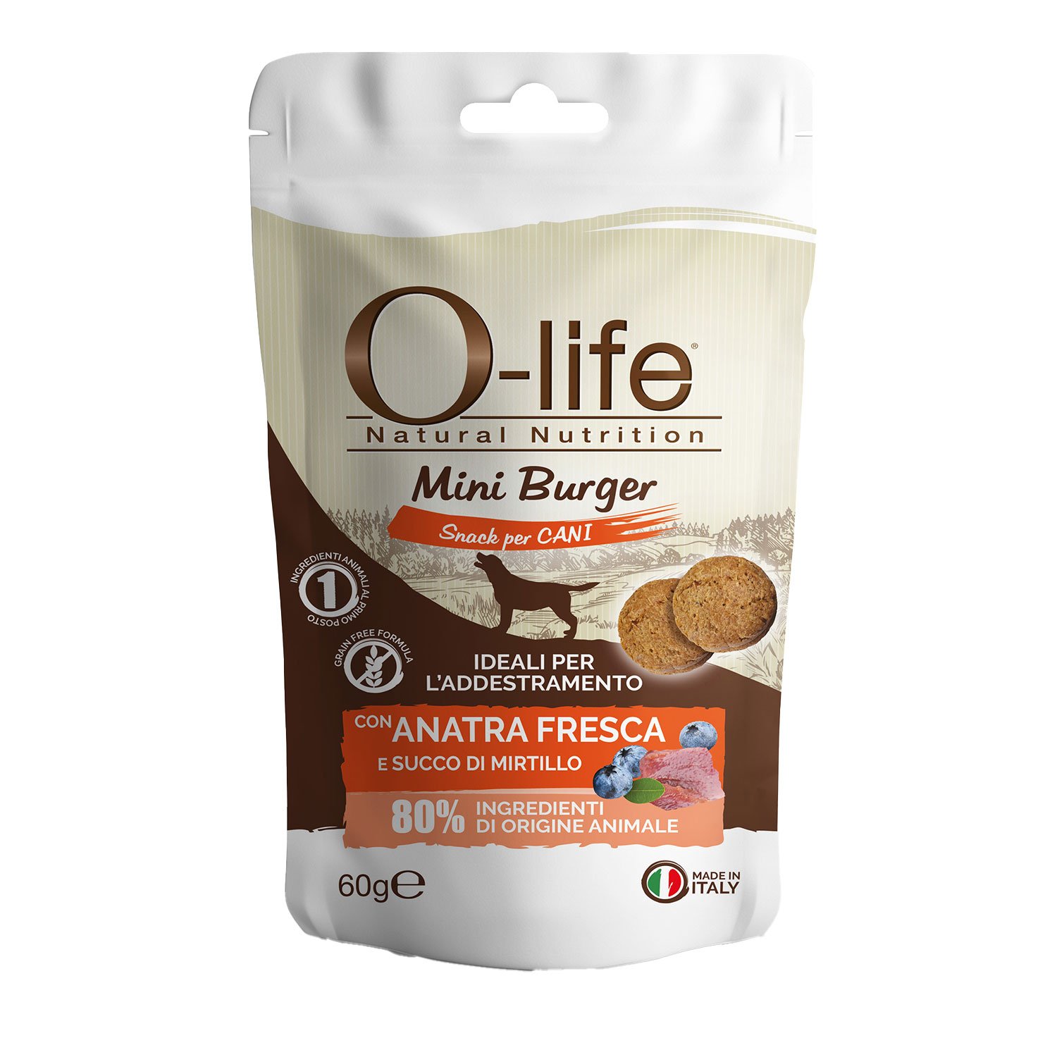 O-life Dog Adult Mini Burger Anatra e Mirtillo 60gr