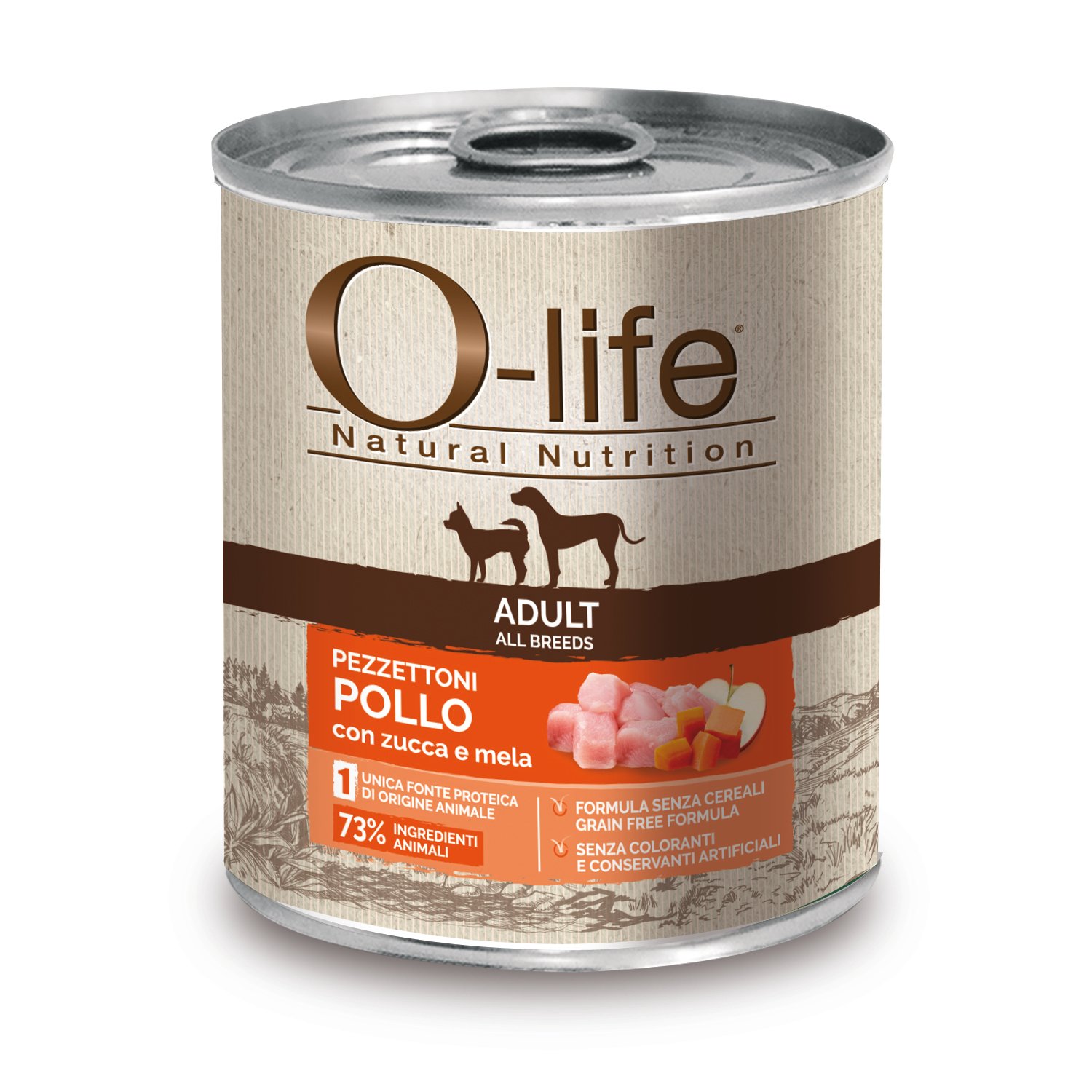 O-life Dog Adult All breeds Pezzettoni in pollo con zucca e mela 400gr