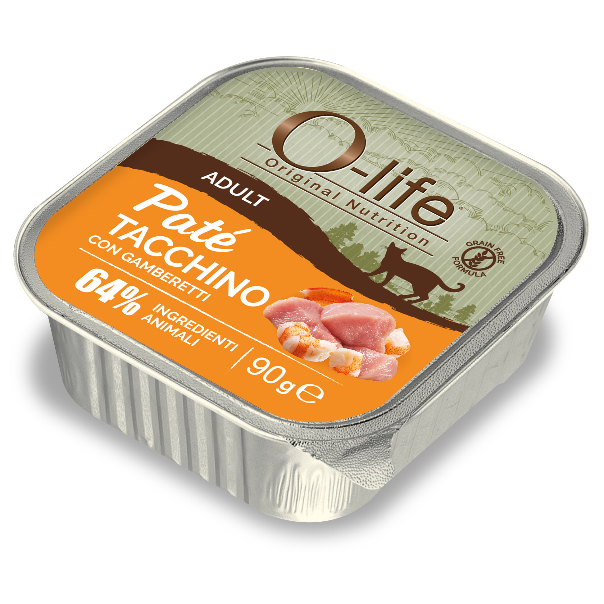 O-life Cat Adult Paté Tacchino con gamberetti 90gr img