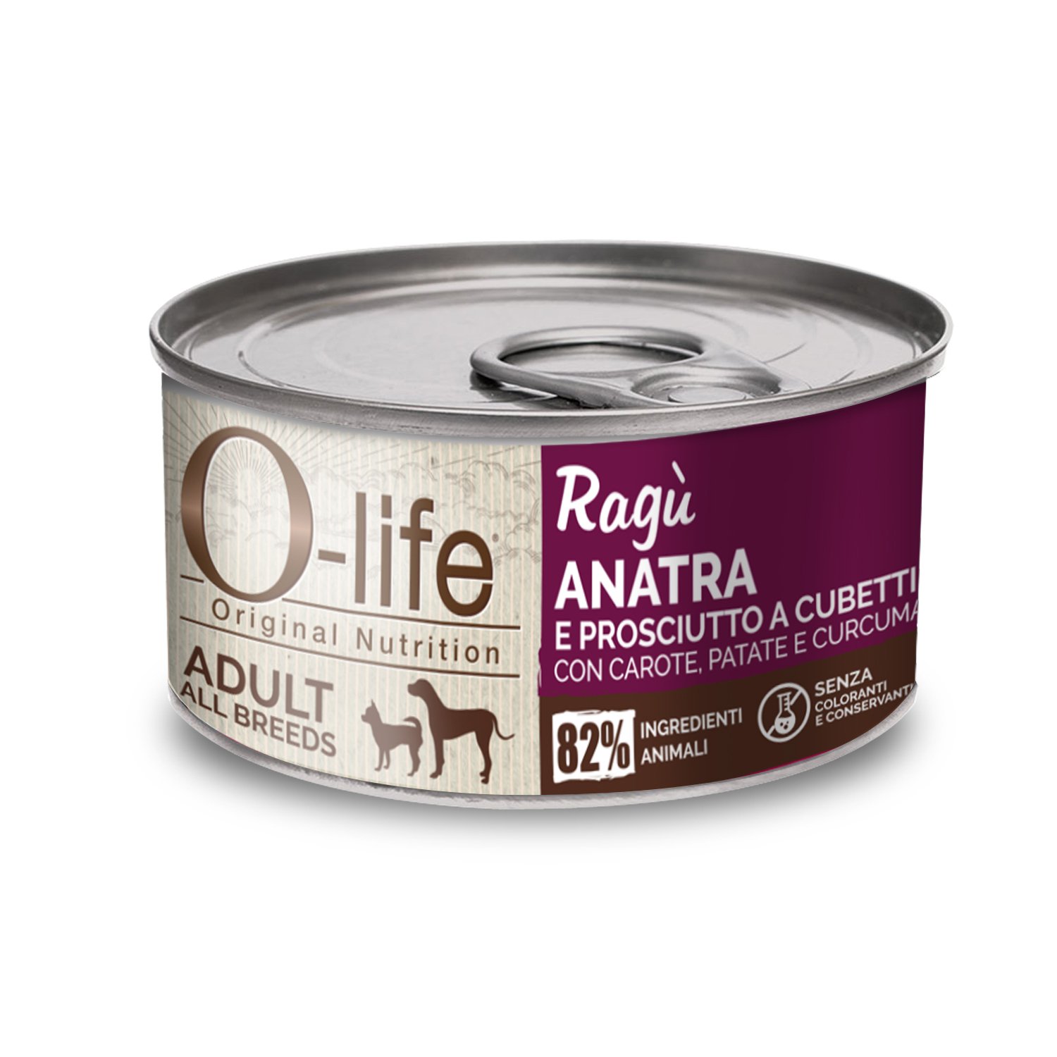 O-life Dog Adult All breeds Ragù Anatra e prosciutto a cubetti 150gr
