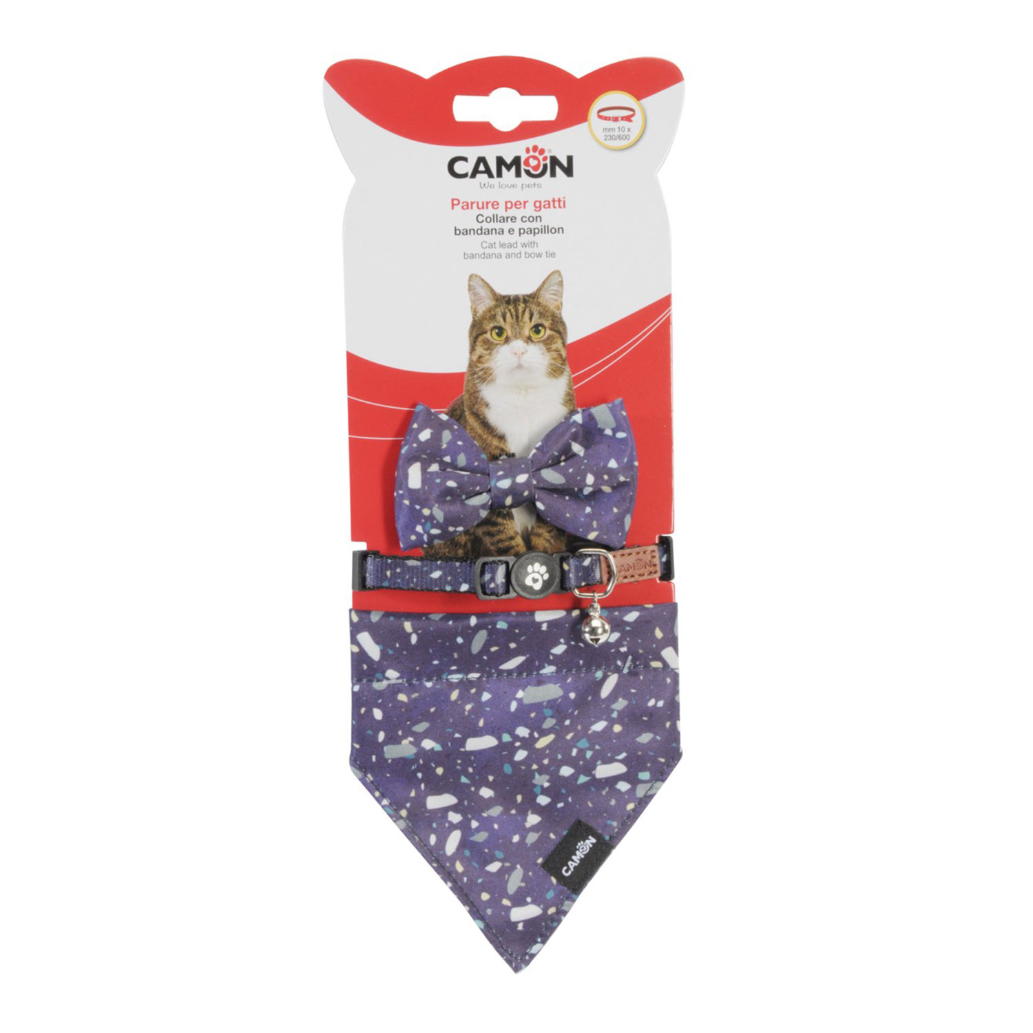 Camon Parure Collare con bandana e papillon per gatti Blue