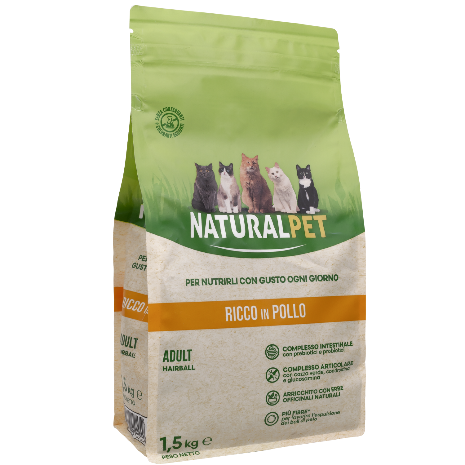 Naturalpet Cat Adult Hairball ricco in Pollo 1,5kg