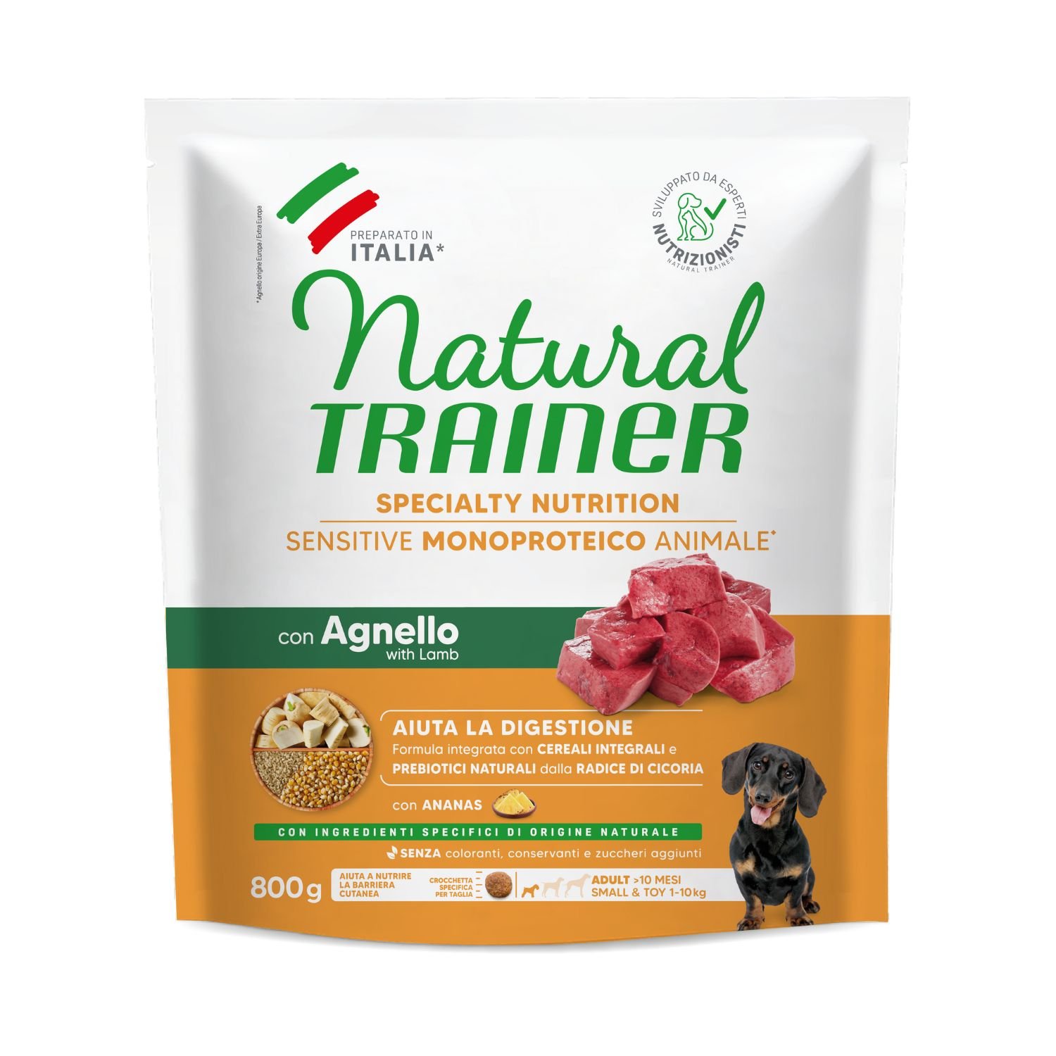 Natural Trainer Sensitive Dog No Gluten Small & Toy Adult con Agnello 800 gr